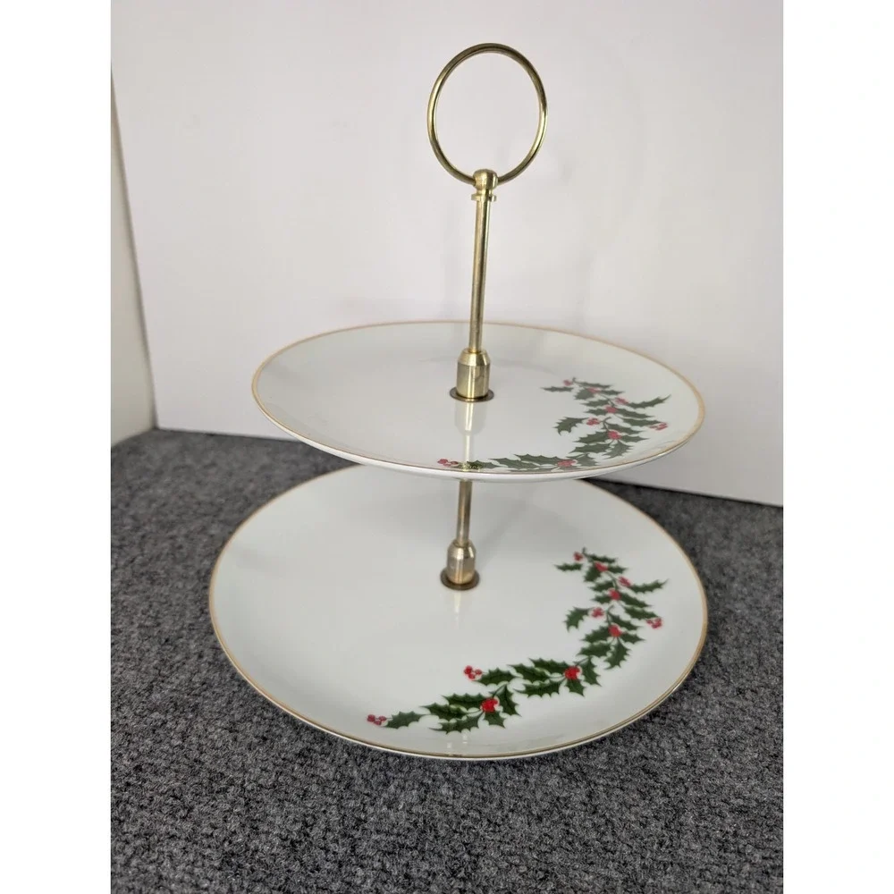 Vintage 1984 Holly Two Tier Tidbit Server Macy's With Box‎ Made in Japan